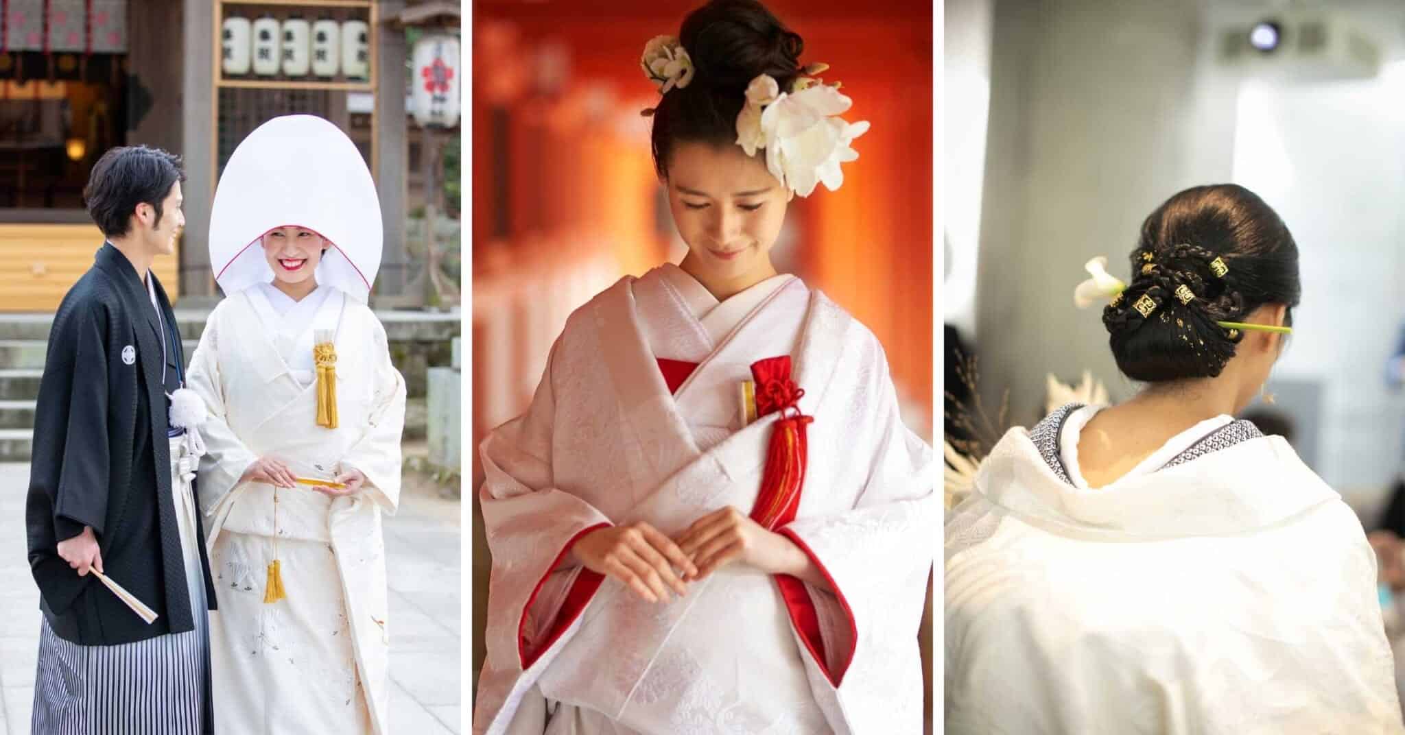 和の結婚式｜神前式の衣裳は白無垢・色打掛どちらでも可能。綿帽子や洋髪で印象が変わる